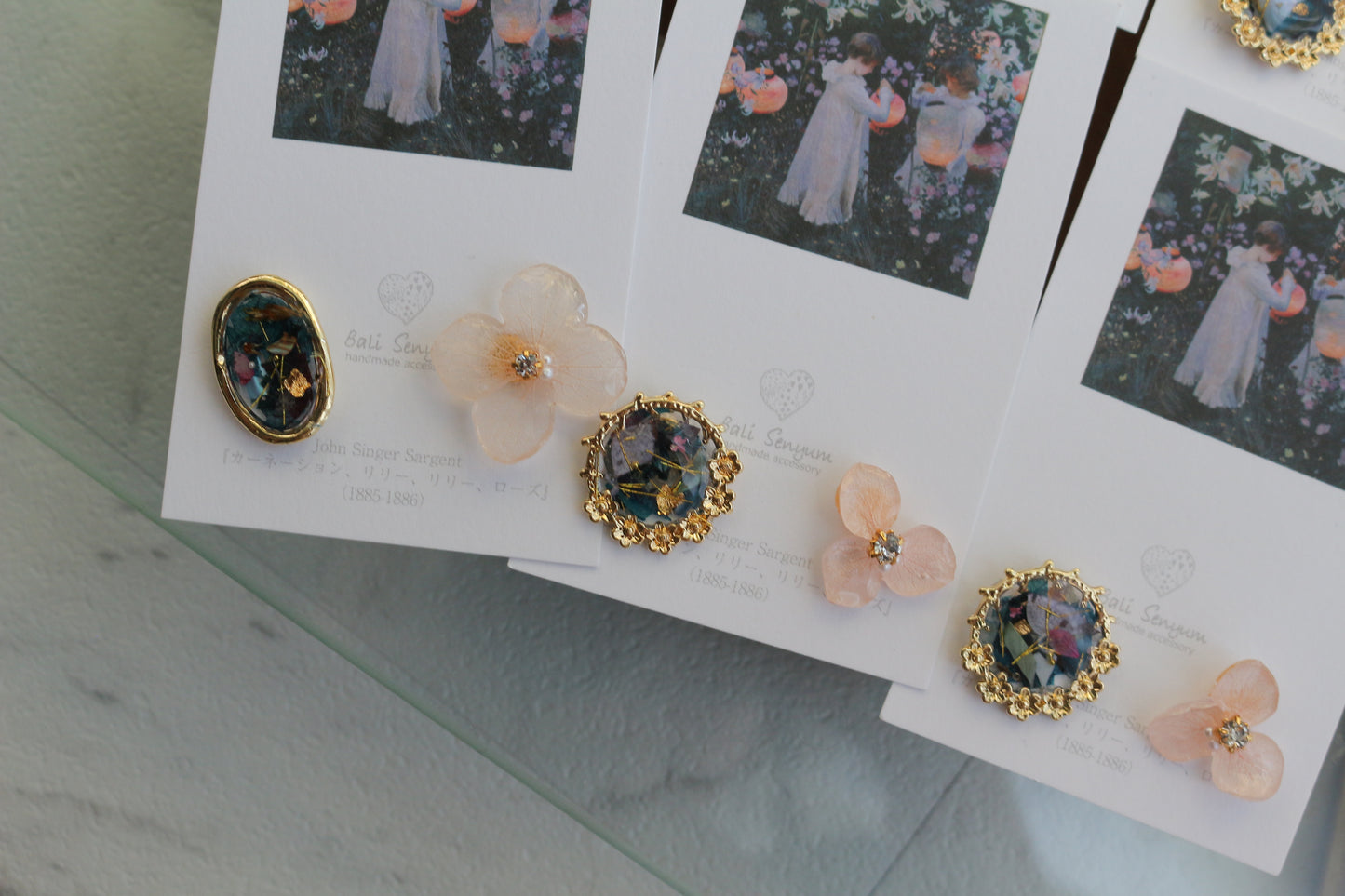 Sargent Inspired Flower and Medallion Earrings No.2 チタンピアスTitanium pierce