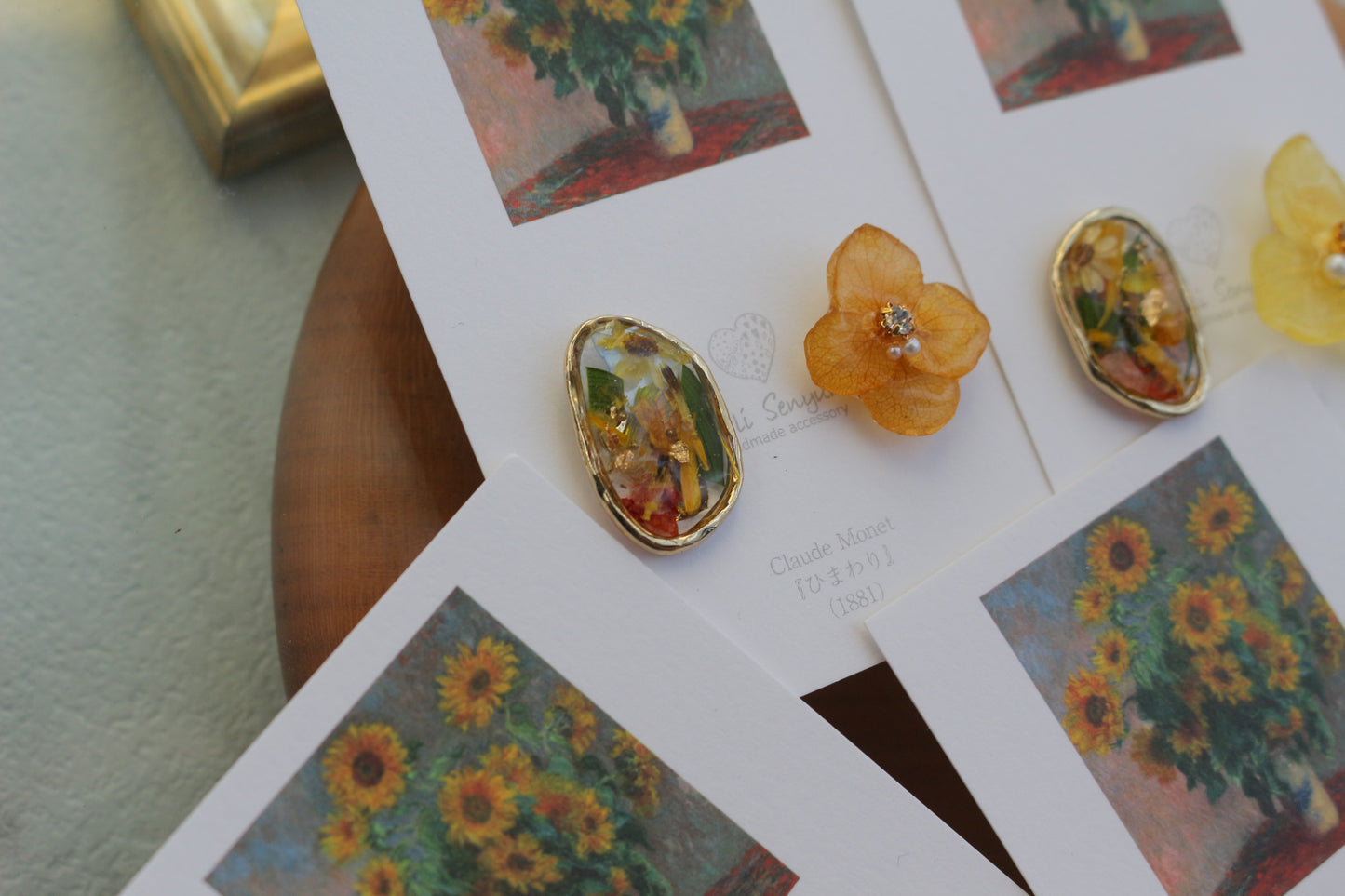 Monet Inspired Flower Earrings No.8 イヤリング Clip-on ひまわり
