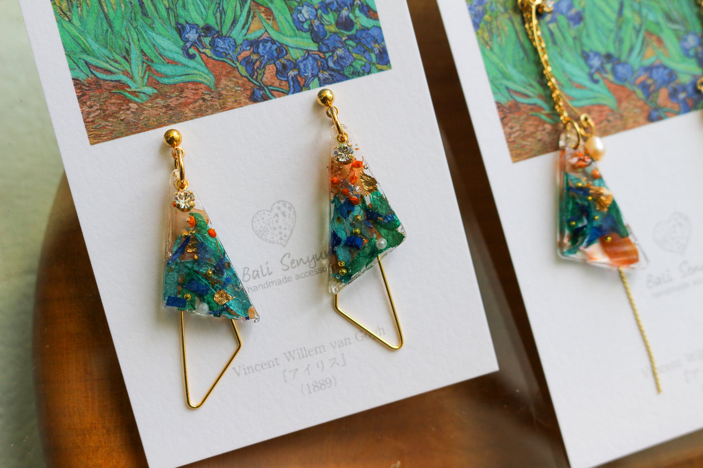 Gogh Inspired Triangular Floral Earrings-アイリス
