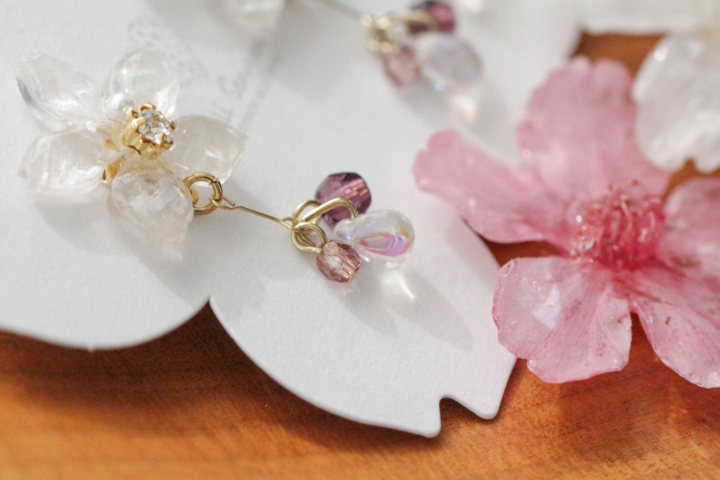 Someiyoshino Sakura Earrings with Petal and Bead Bouquet No.2 #S012