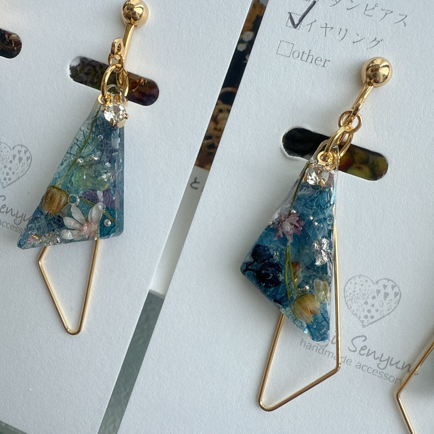 Claude Monet Water Lilies Inspired Triangular Floral Earrings - No.27