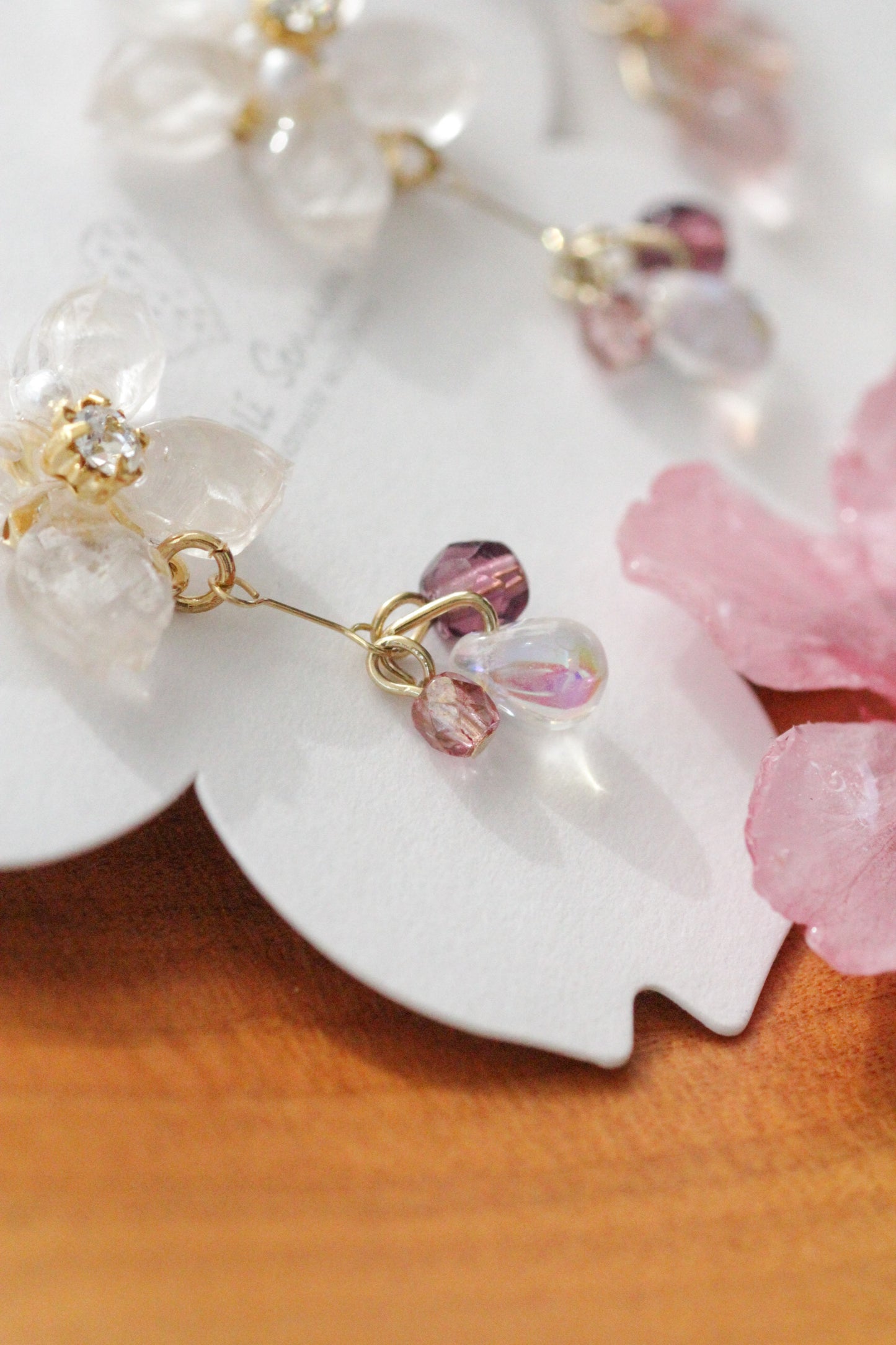 Someiyoshino Sakura Earrings with Petal and Bead Bouquet No.2 #S012
