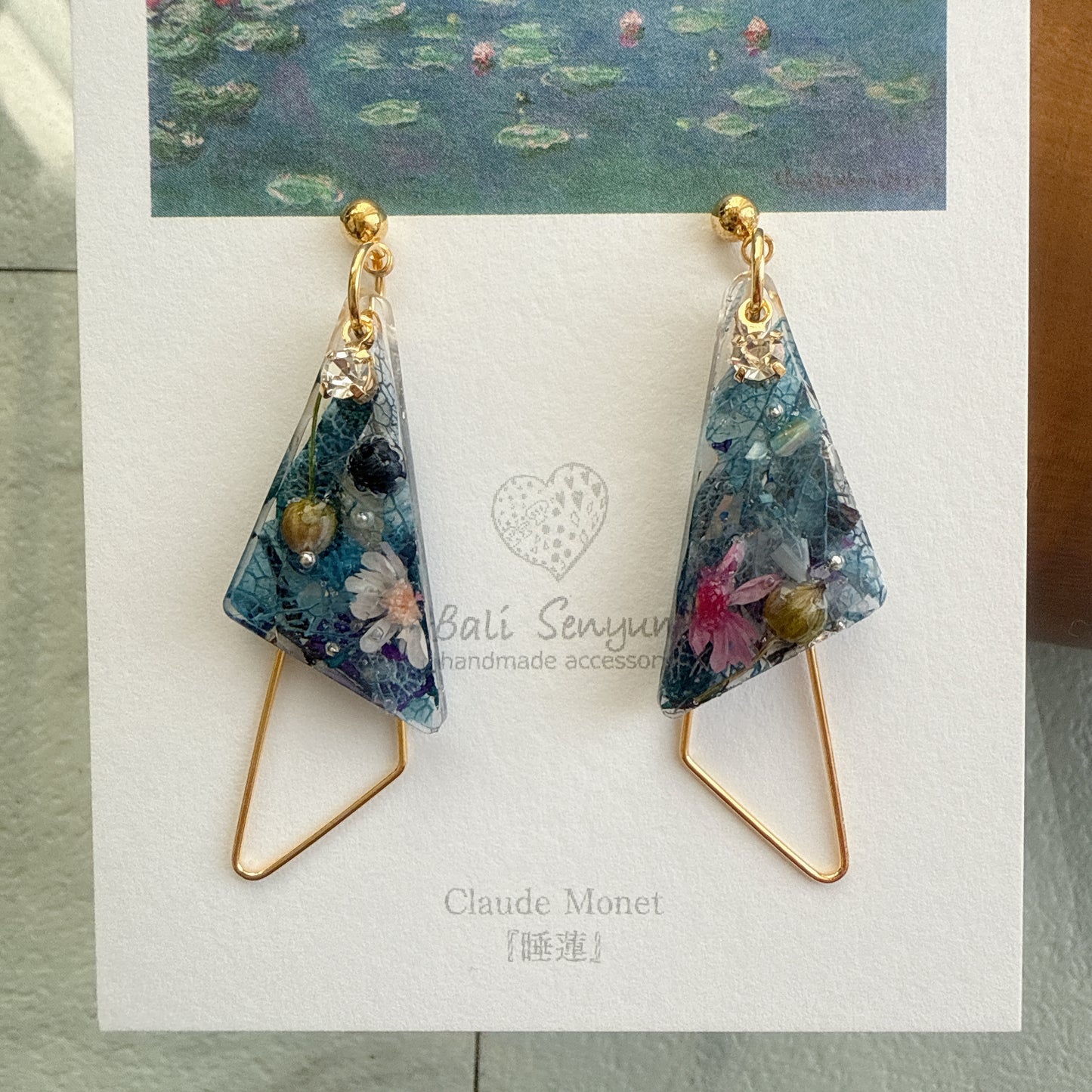 Claude Monet Water Lilies Inspired Triangular Floral Earrings - No.31