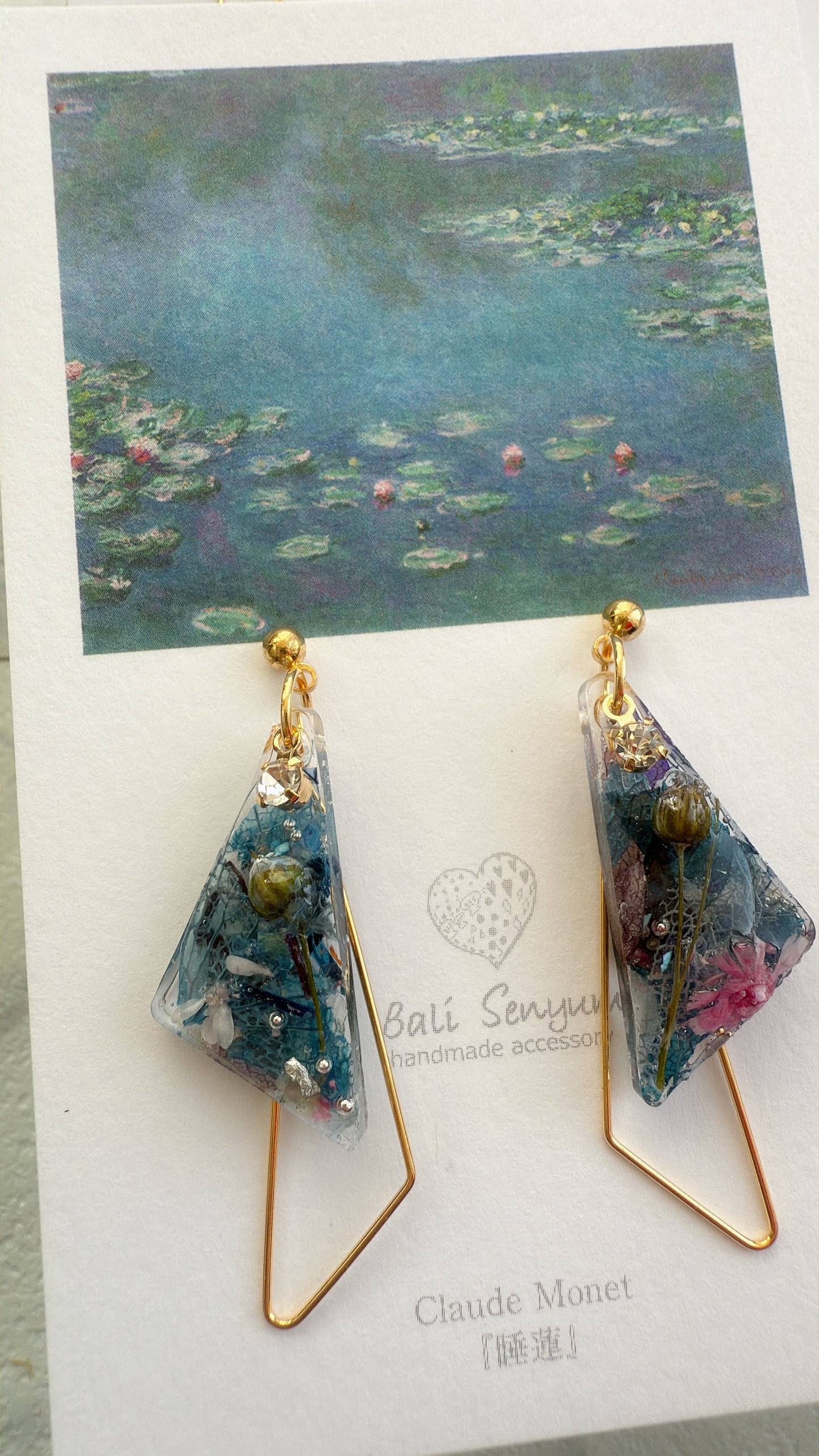Claude Monet Water Lilies Inspired Triangular Floral Earrings - No.32