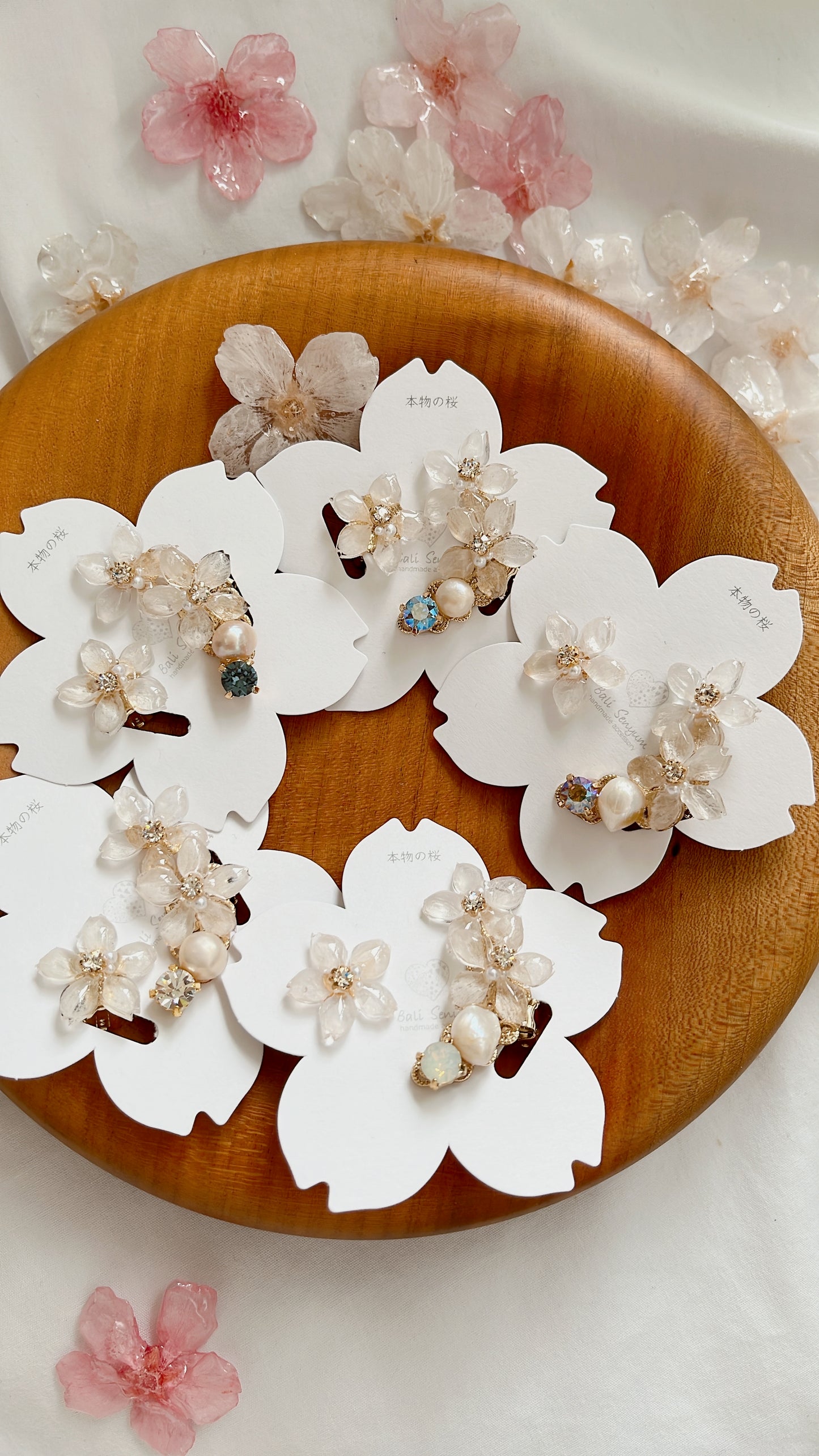 Someiyoshino Double Sakura Earring and Ear Cuff 〜 White #S026