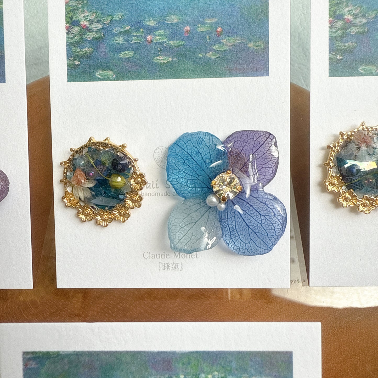 Monet Inspired Flower and Medallion Earrings No.3 ピアスTitanium Pierce 睡蓮