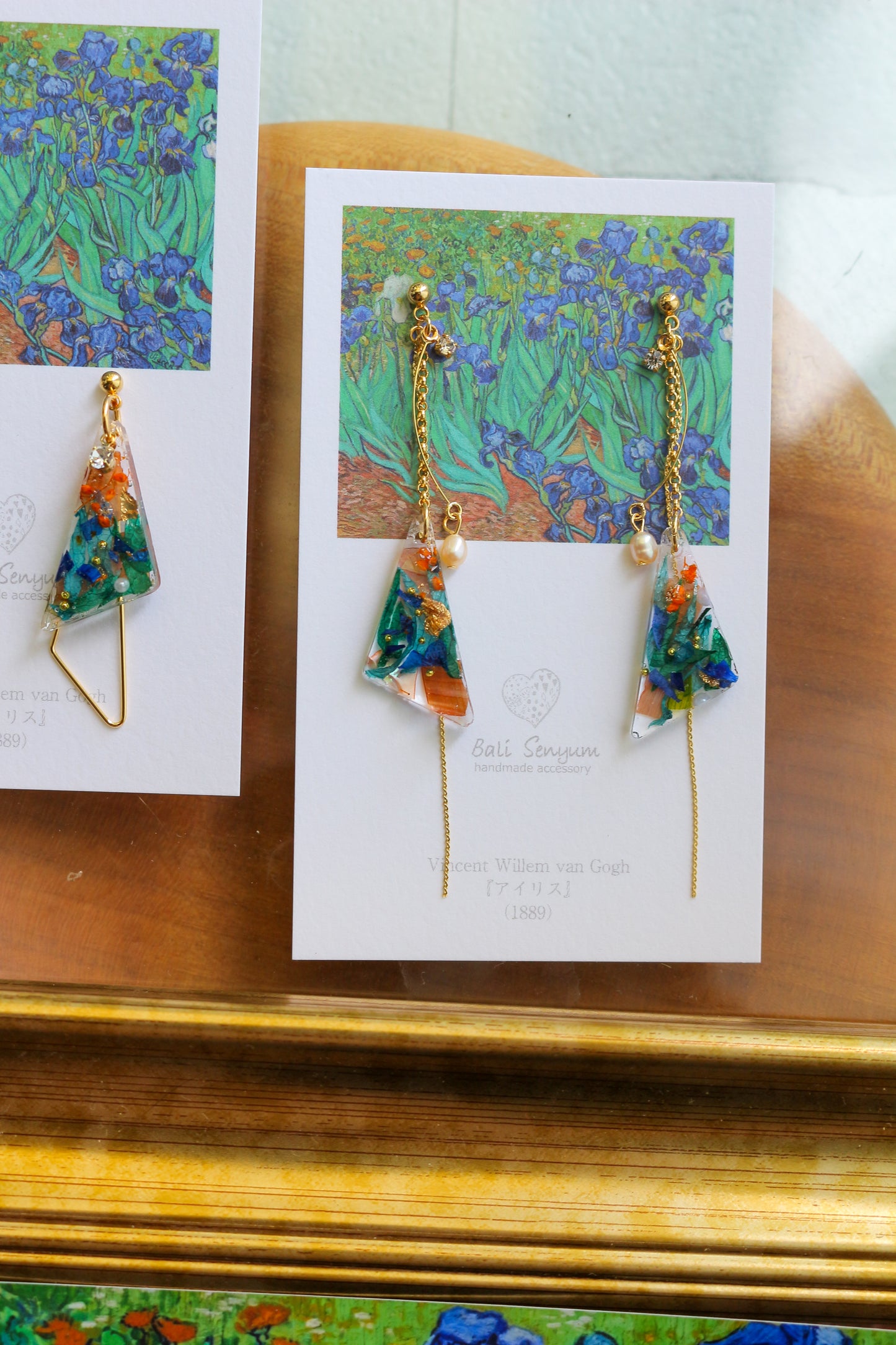 Gogh Inspired Triangular Floral Earrings-アイリス