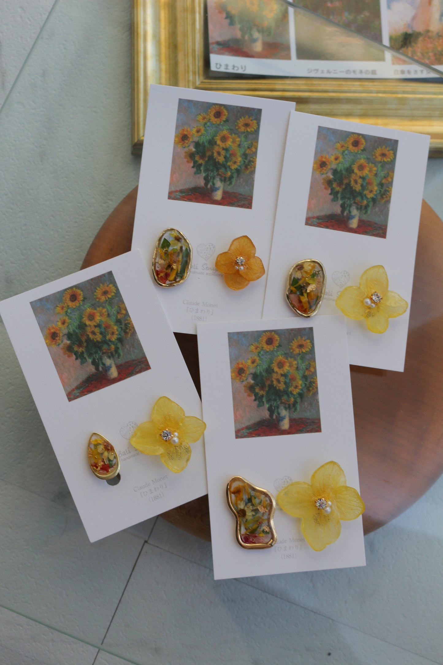 Monet Inspired Flower Earrings No.8 イヤリング Clip-on ひまわり