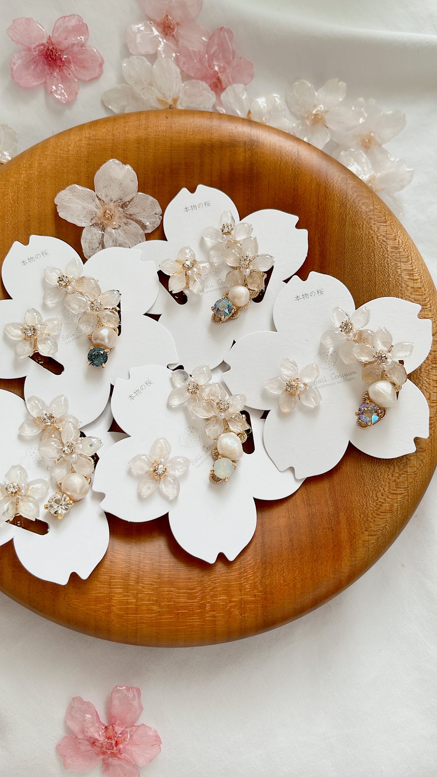 Someiyoshino Double Sakura Earring and Ear Cuff 〜 White #S026