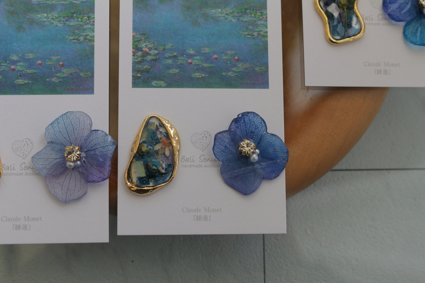 Monet Inspired Flower and Medallion Earrings パーツ選べます。Clip-on or Titanium Pierce