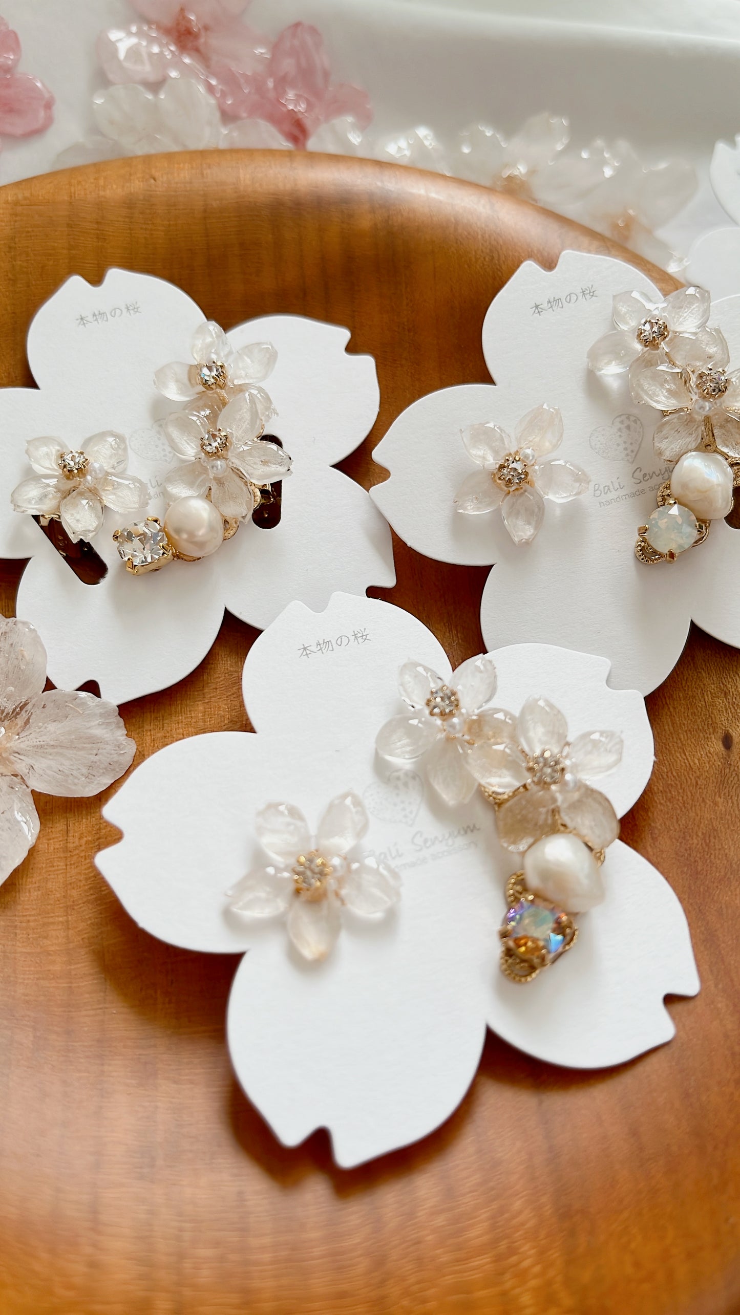 Someiyoshino Double Sakura Earring and Ear Cuff 〜 White #S026