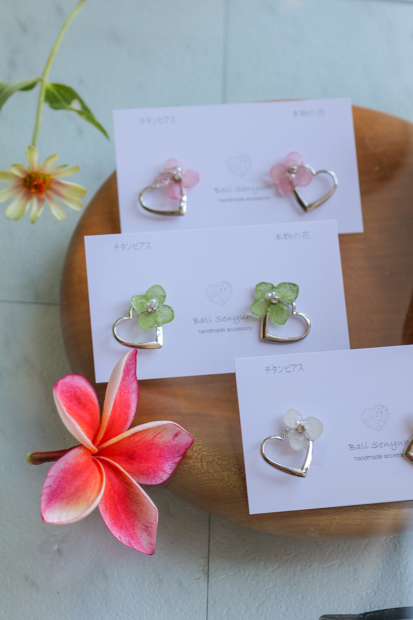Hydrangea Heart metal 紫陽花 No.6 - Titanium pierce ピアス