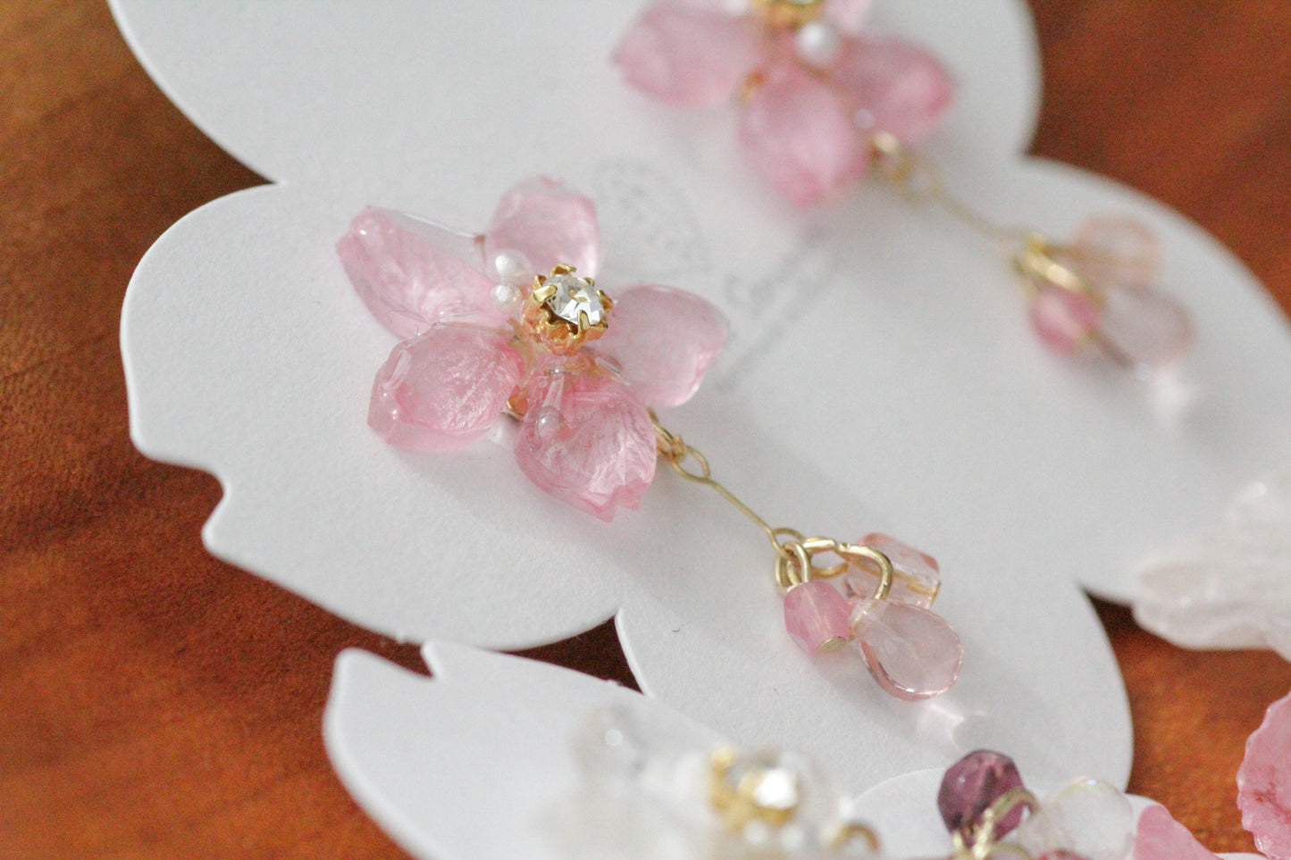Someiyoshino Sakura Earrings with Petal and Bead Bouquet No.2 #S012