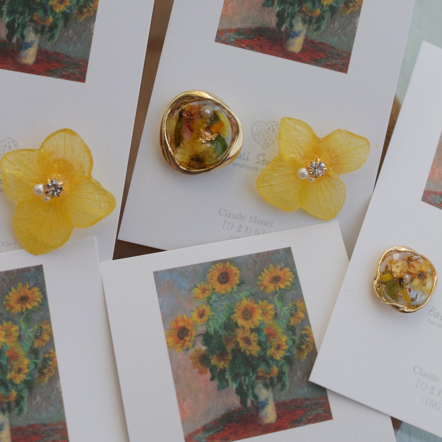 Monet Inspired Flower Earrings No.9 ピアスTitanium Pierce ひまわり