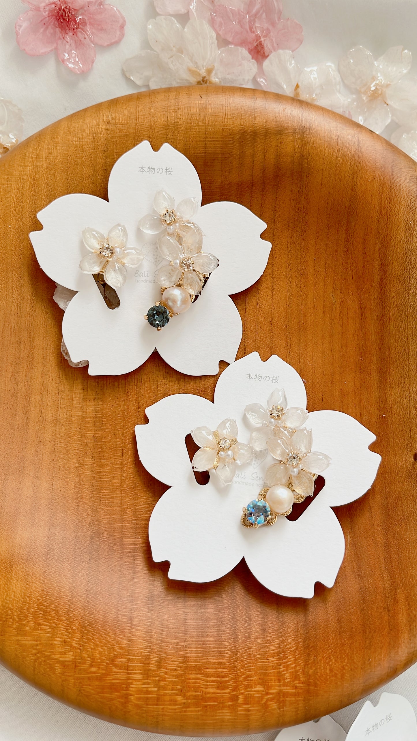 Someiyoshino Double Sakura Earring and Ear Cuff 〜 White #S026