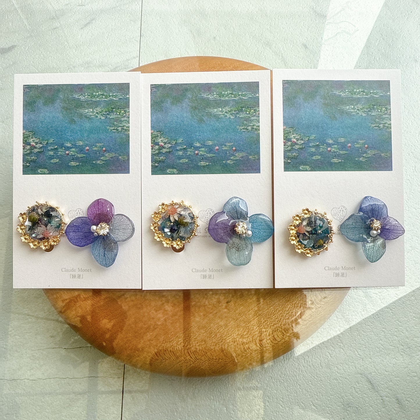 Monet Inspired Flower and Medallion Earrings No.4 イヤリング Clip-on 睡蓮