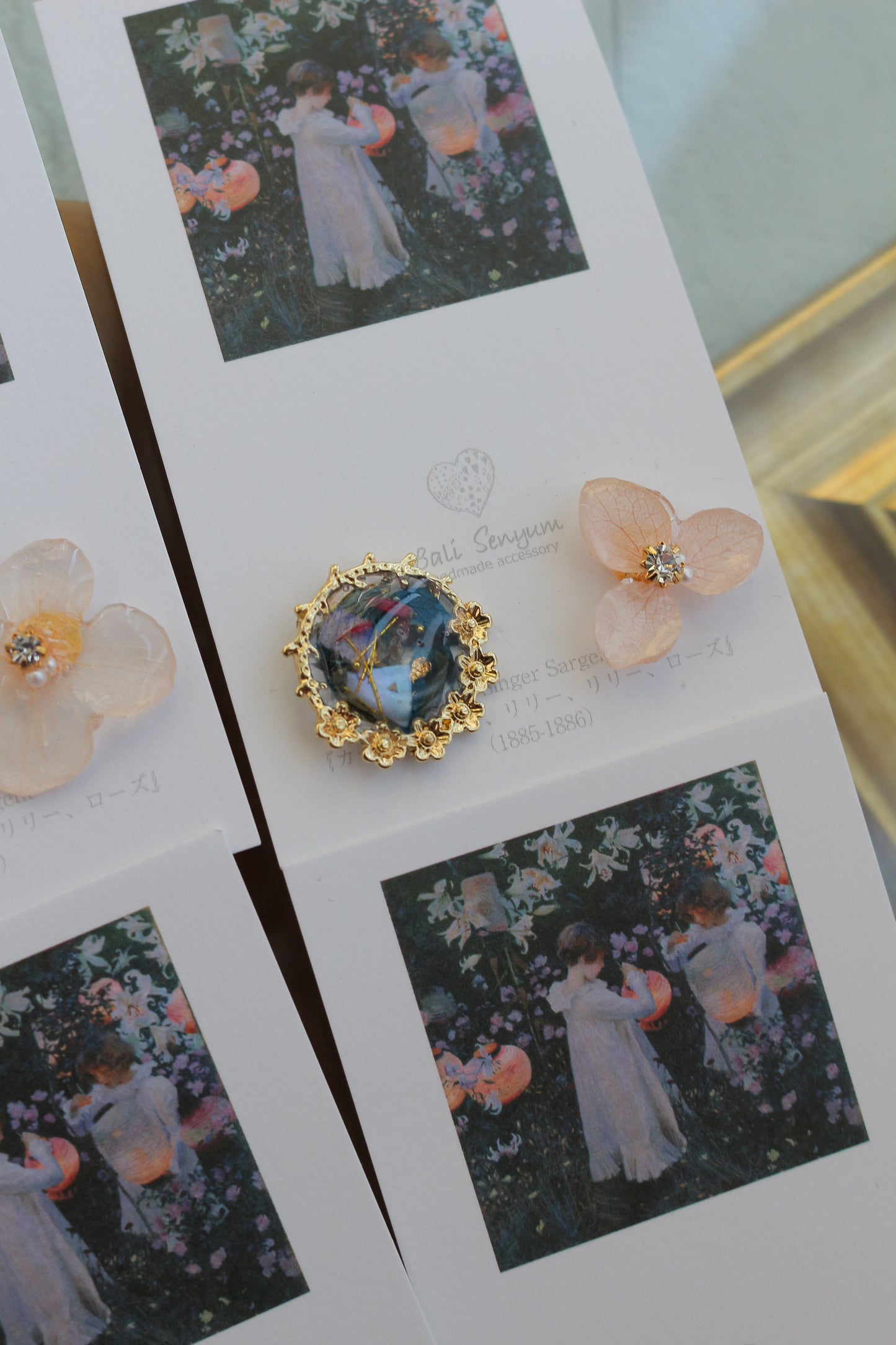 Sargent Inspired Flower and Medallion Earrings No.2 チタンピアスTitanium pierce