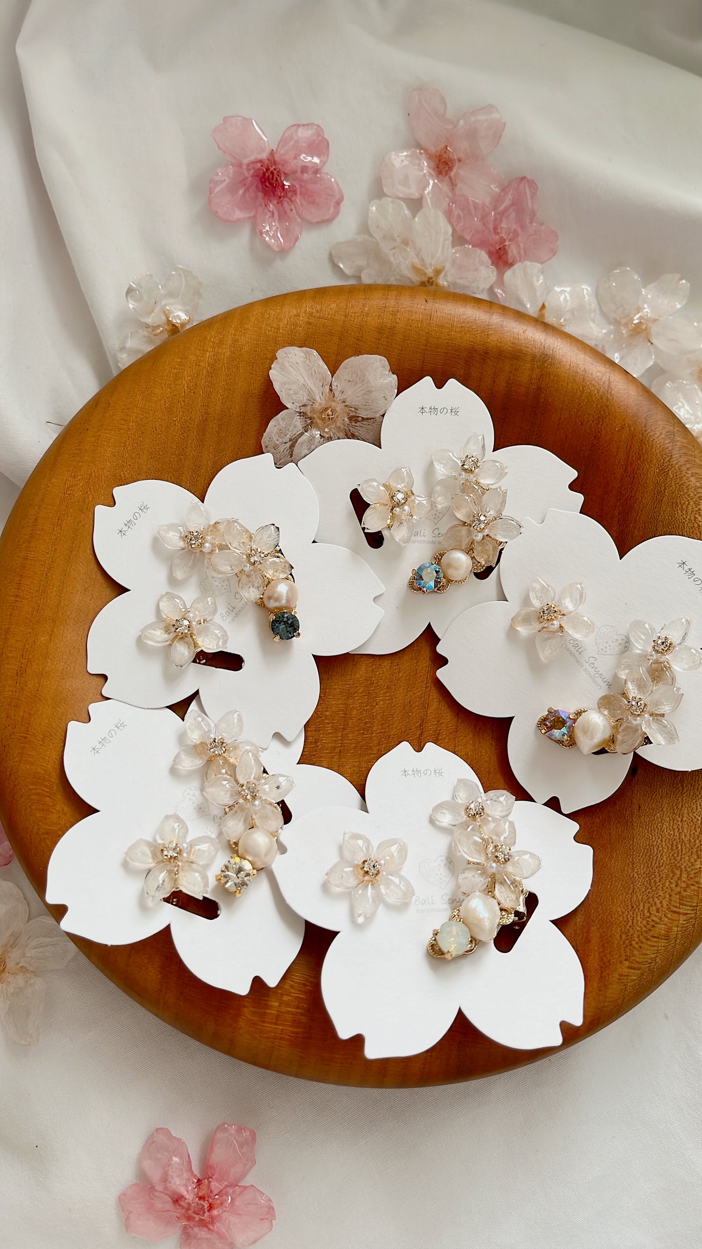 Someiyoshino Double Sakura Earring and Ear Cuff 〜 White #S026