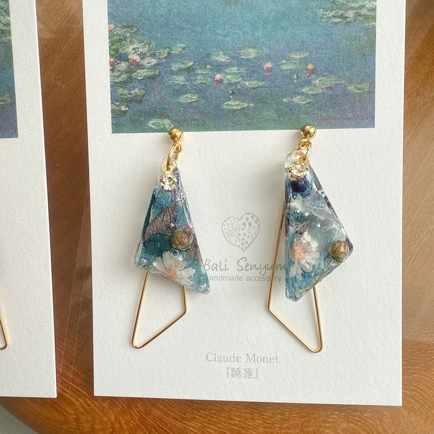 Claude Monet Water Lilies Inspired Triangular Floral Earrings - No.30
