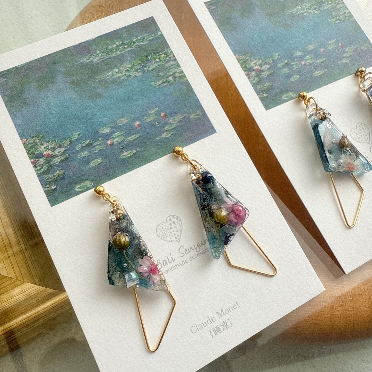 Claude Monet Water Lilies Inspired Triangular Floral Earrings - No.30