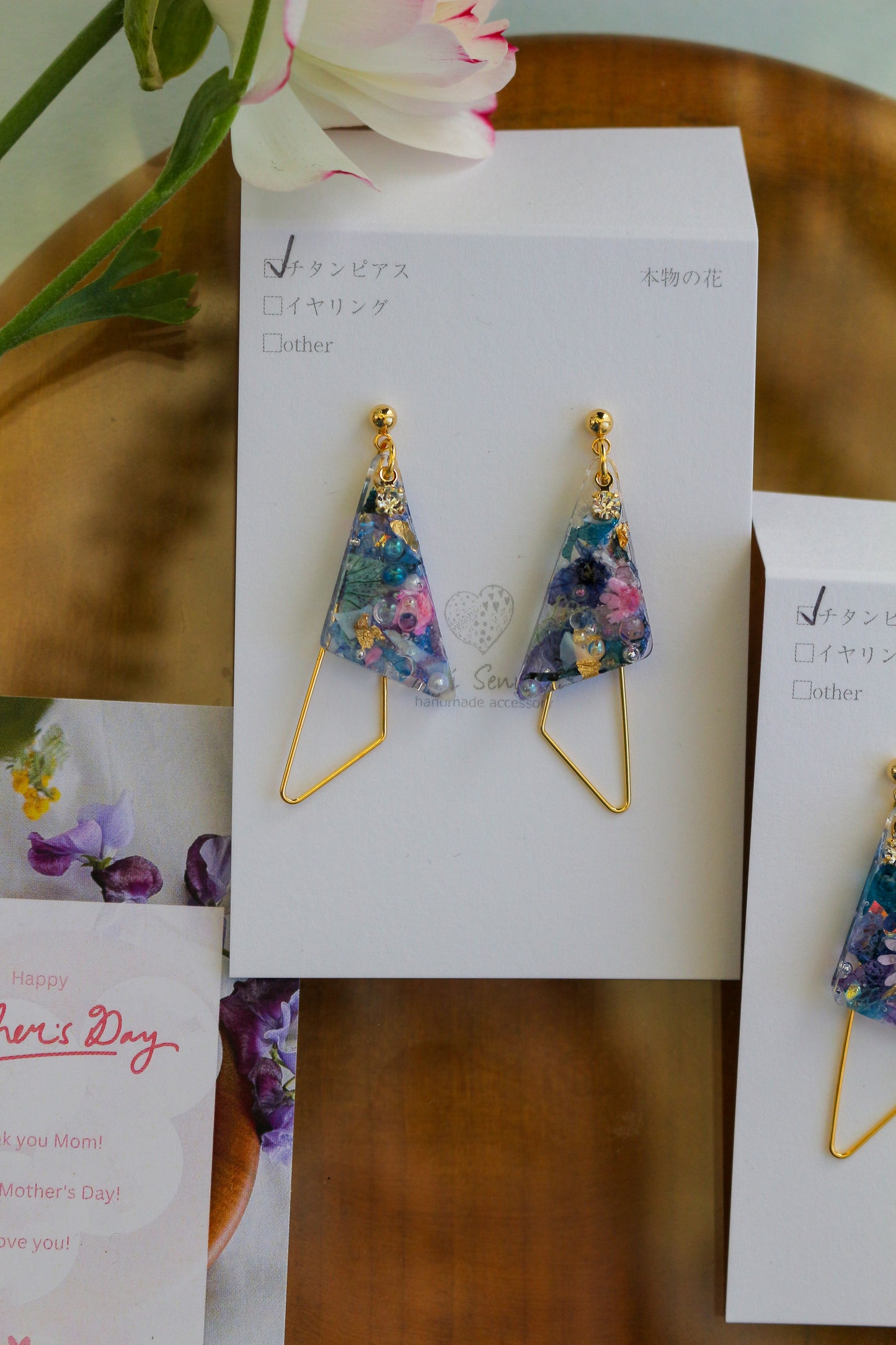 Claude Monet Water Lilies Inspired Triangular Floral Earrings - No.8