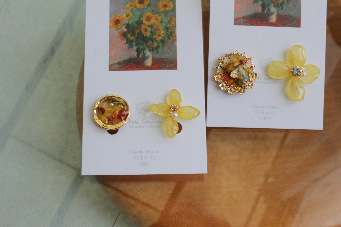 Monet Inspired Flower Earrings No.21 イヤリング Clip-on ひまわり