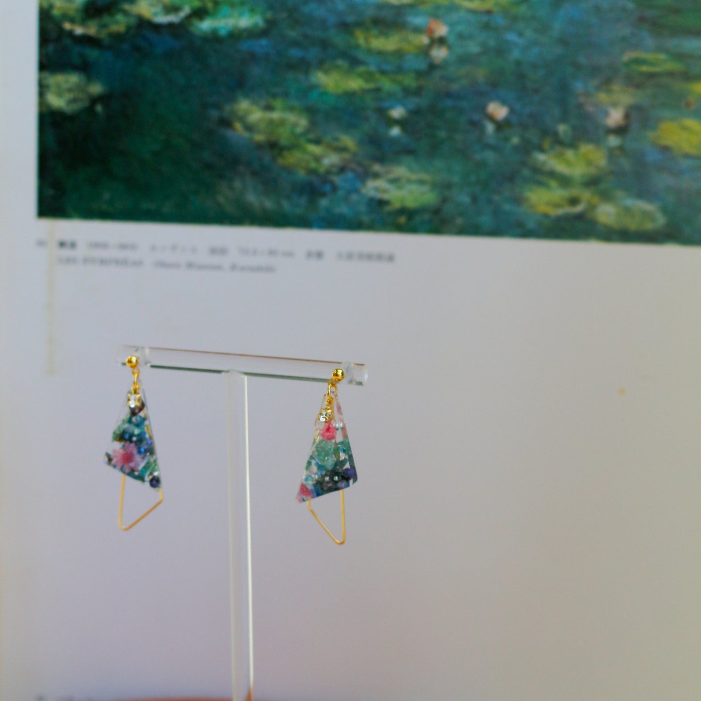 Claude Monet Water Lilies Inspired Triangular Floral Earrings - No.8