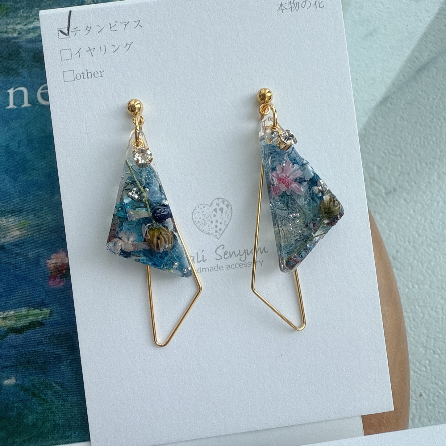 Claude Monet Water Lilies Inspired Triangular Floral Earrings - No.27