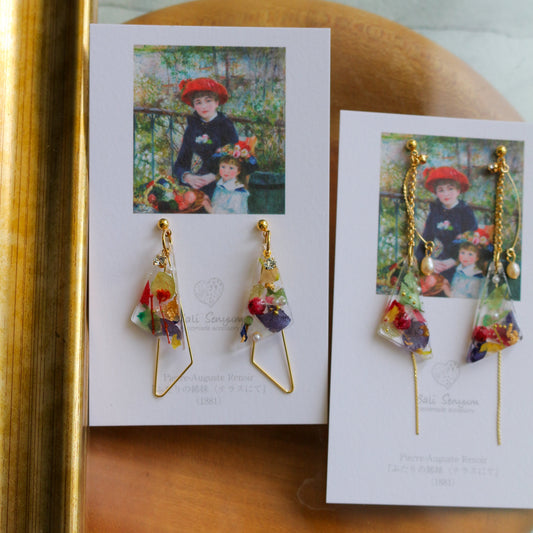 Renoir Inspired Triangular Floral Earrings-ふたりの姉妹