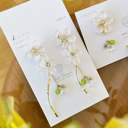 Real "Someiyoshino" Sakura Earring Kumamoto Homage- 緑桜の御衣黄   モチーフ