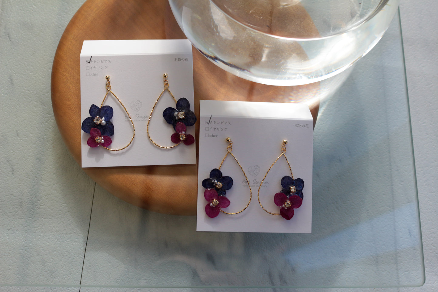 Teardrop Hoop Earrings with Hydrangeas No.19