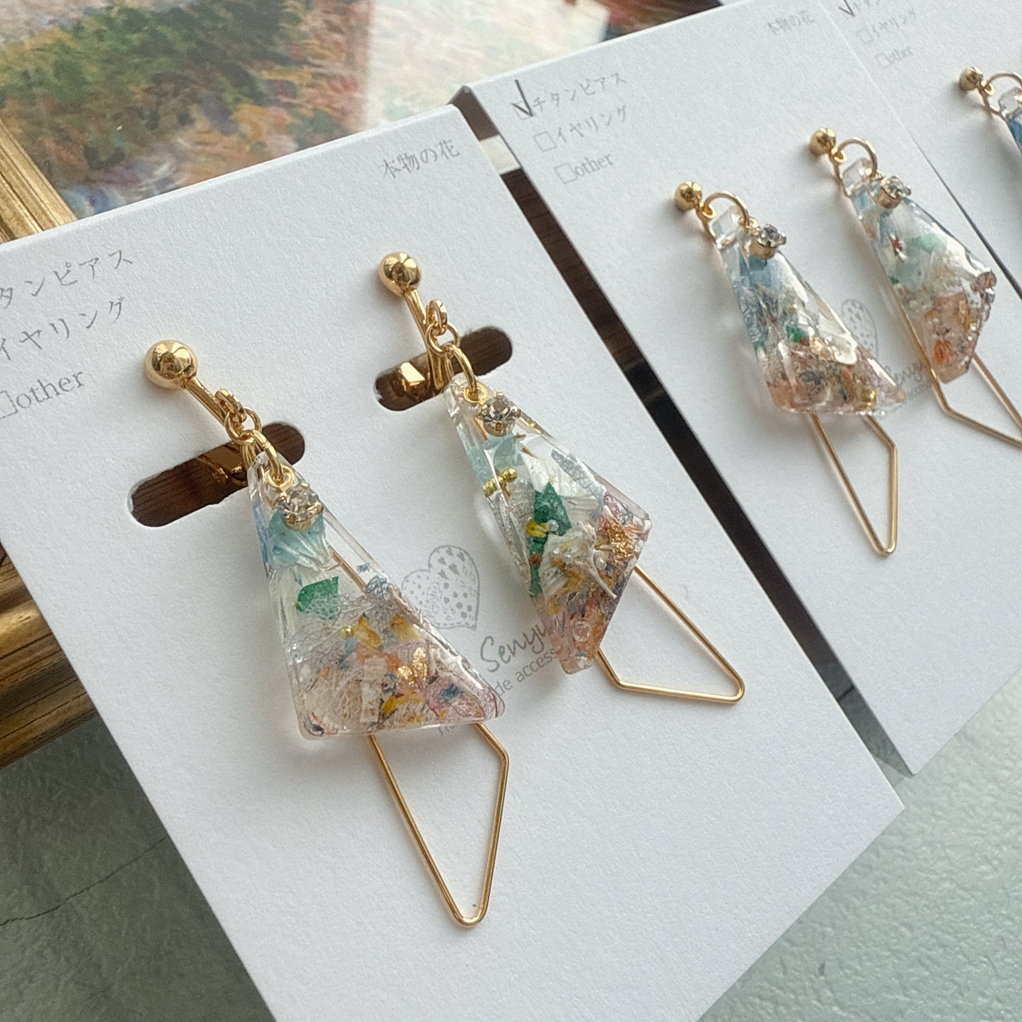 Claude Monet Woman with a Parasol Inspired Earrings - 散歩 日傘をさす女性 No.5