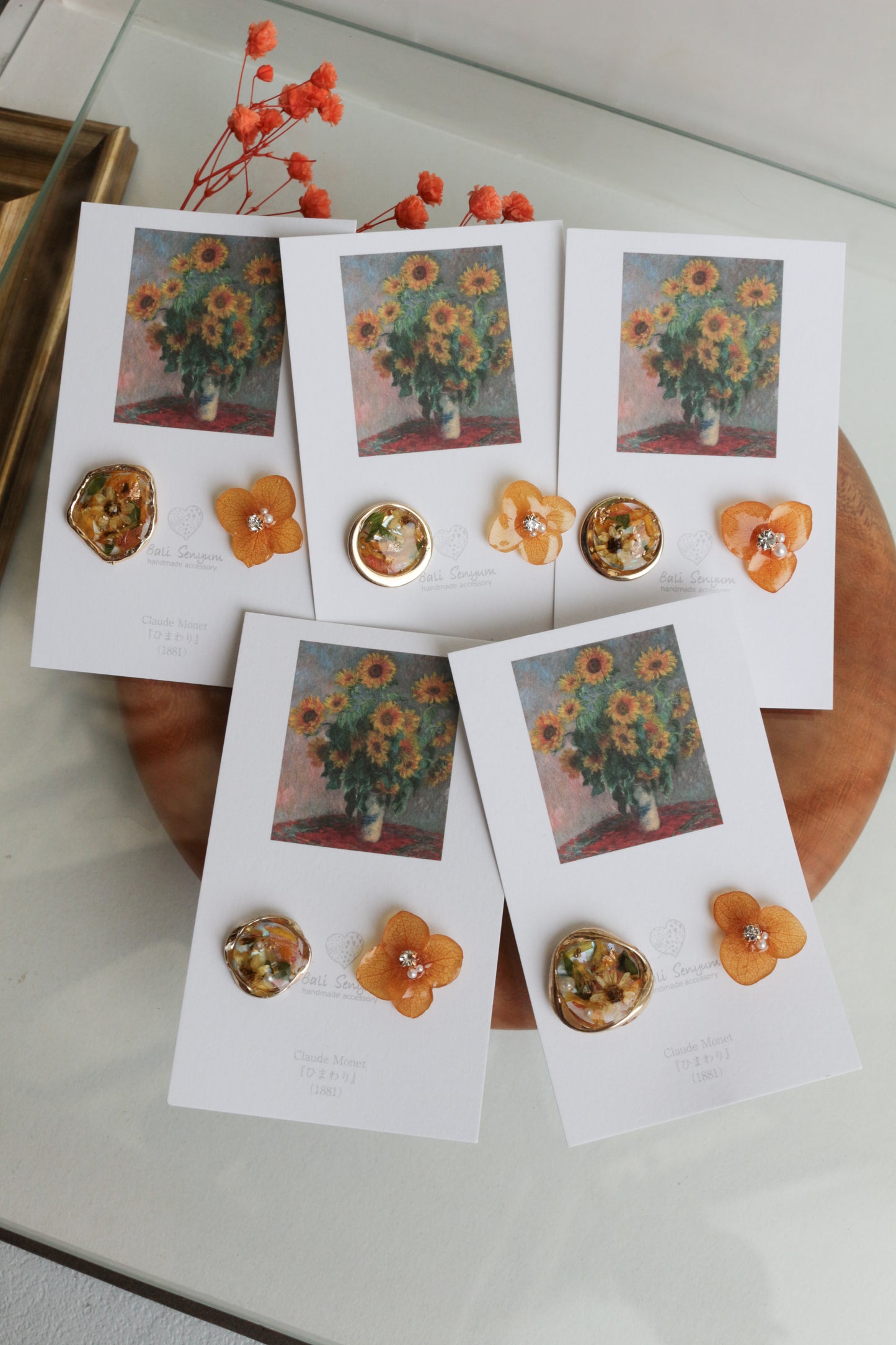 Monet Inspired Flower Earrings No.12 ピアスTitanium Pierce ひまわり