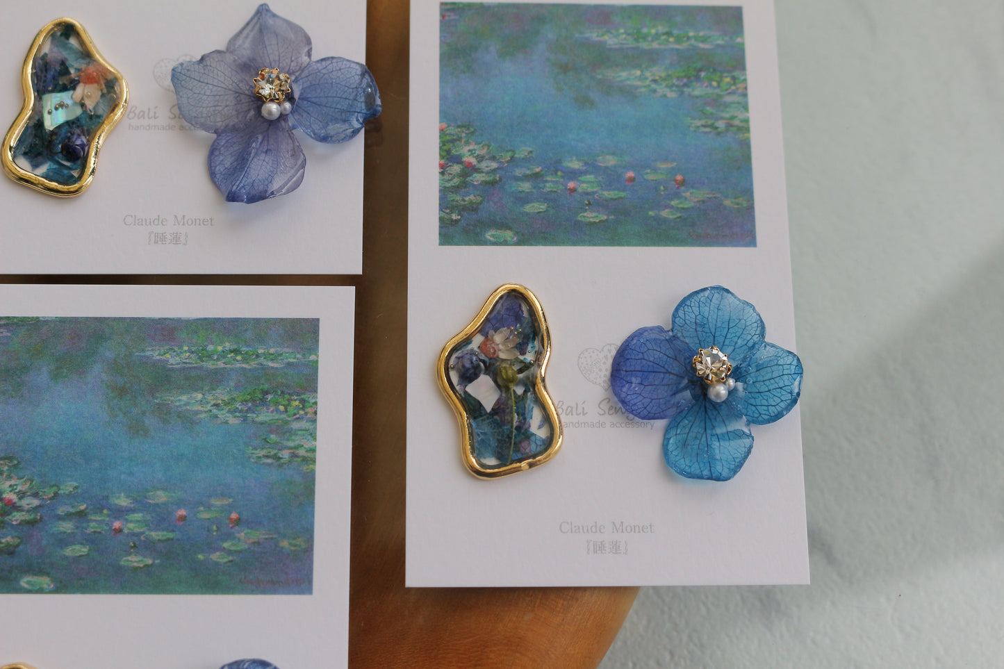 Monet Inspired Flower and Medallion Earrings パーツ選べます。Clip-on or Titanium Pierce
