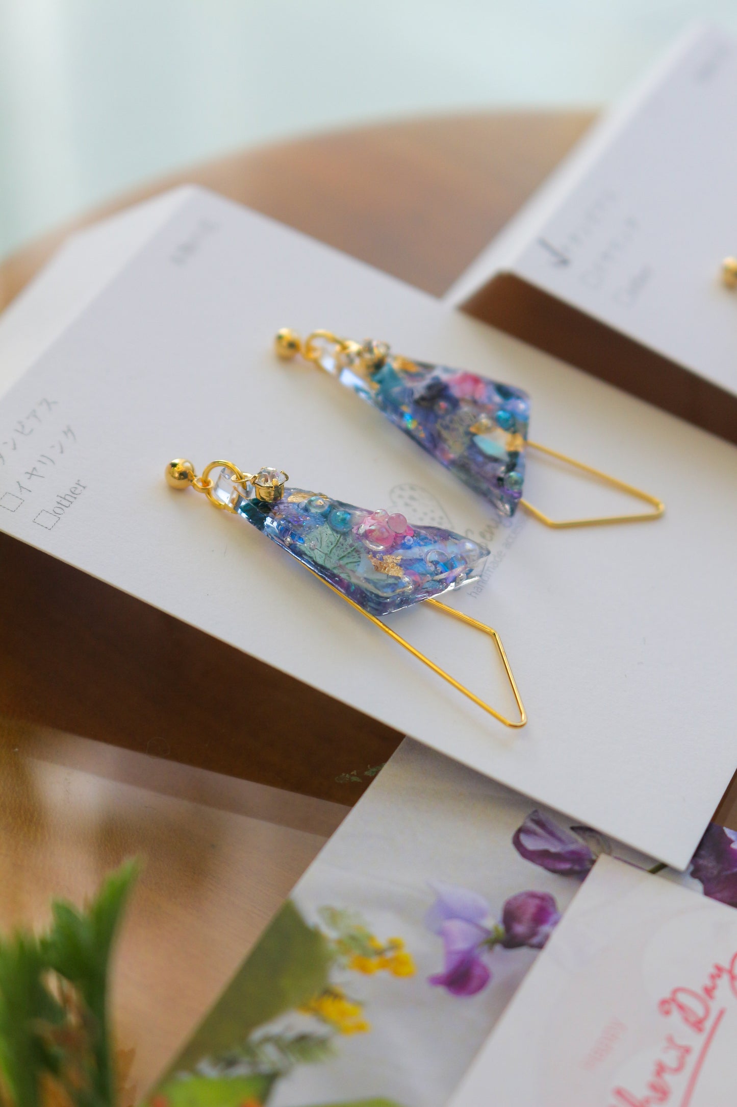 Claude Monet Water Lilies Inspired Triangular Floral Earrings - No.8