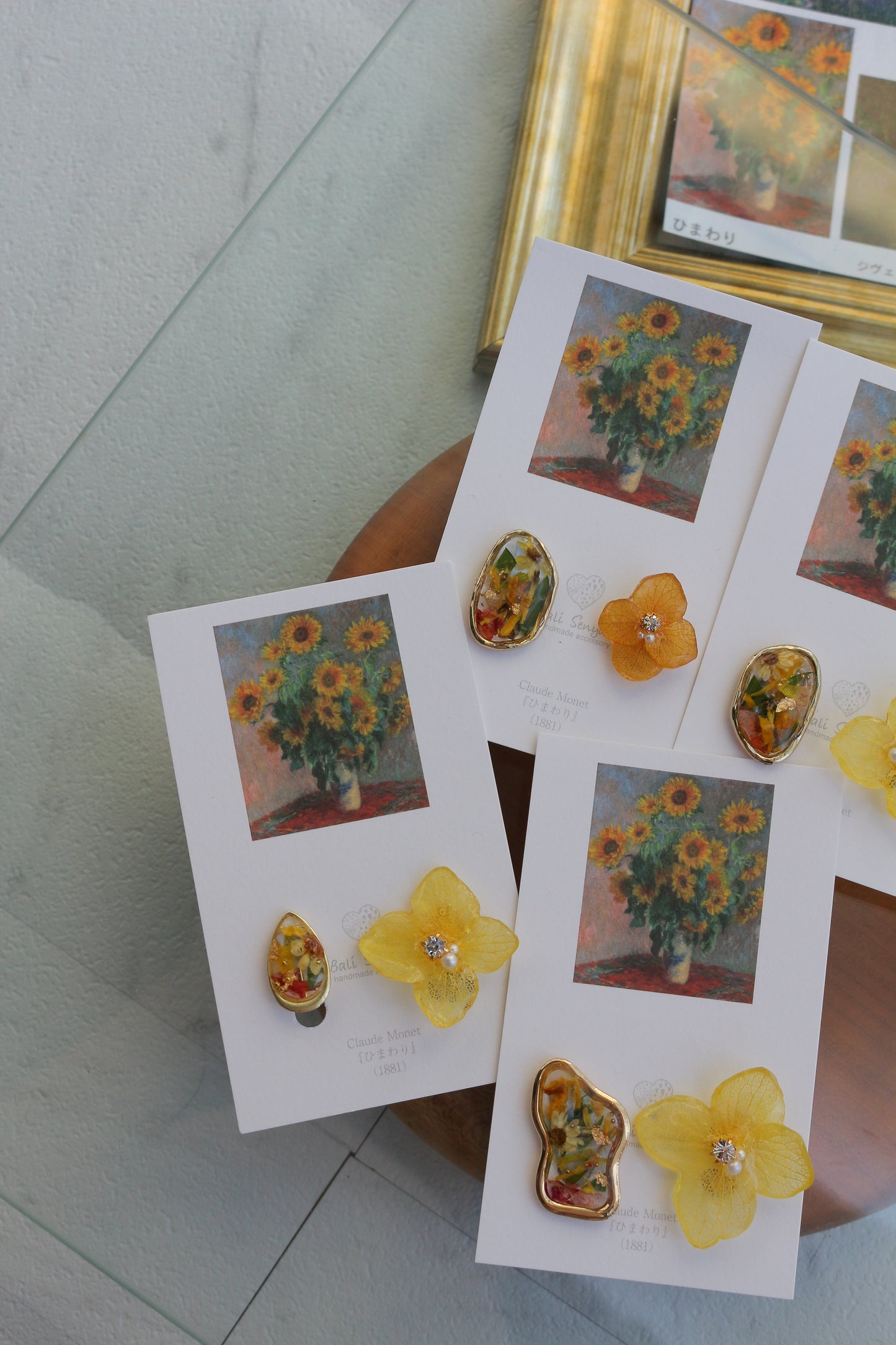 Monet Inspired Flower Earrings No.8 イヤリング Clip-on ひまわり