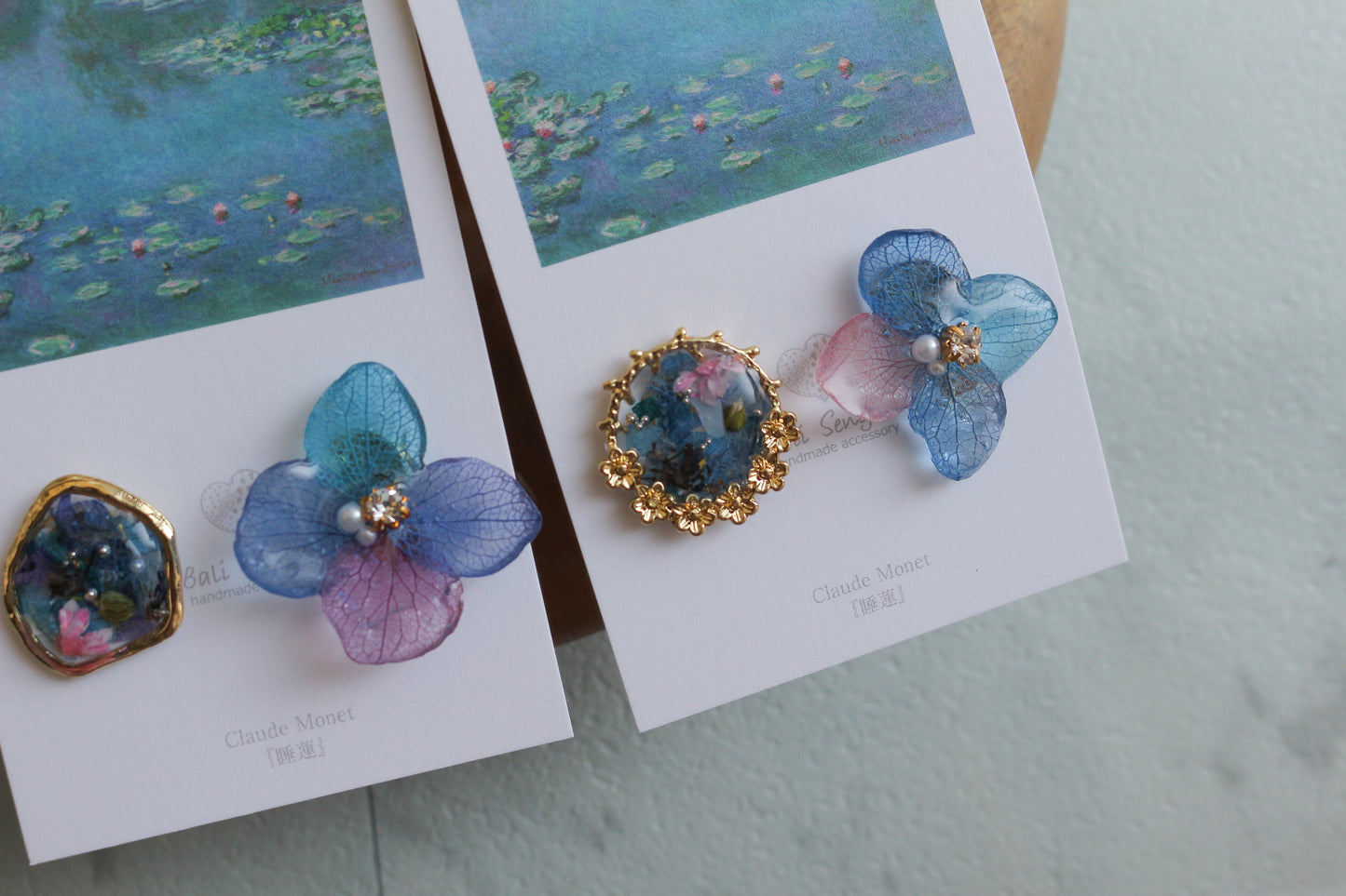 Monet's Water Lilies Inspired Flower and Medallion No.13イヤリング Clip-on 睡蓮