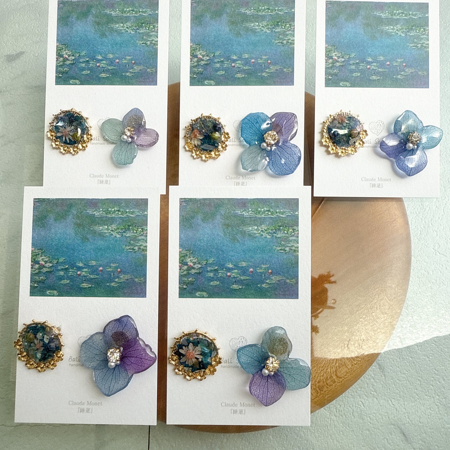 Monet Inspired Flower and Medallion Earrings No.3 ピアスTitanium Pierce 睡蓮