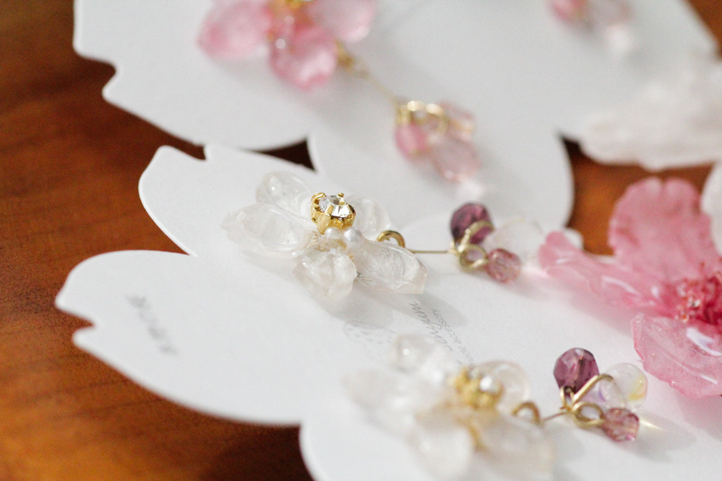 Someiyoshino Sakura Earrings with Petal and Bead Bouquet No.2 #S012