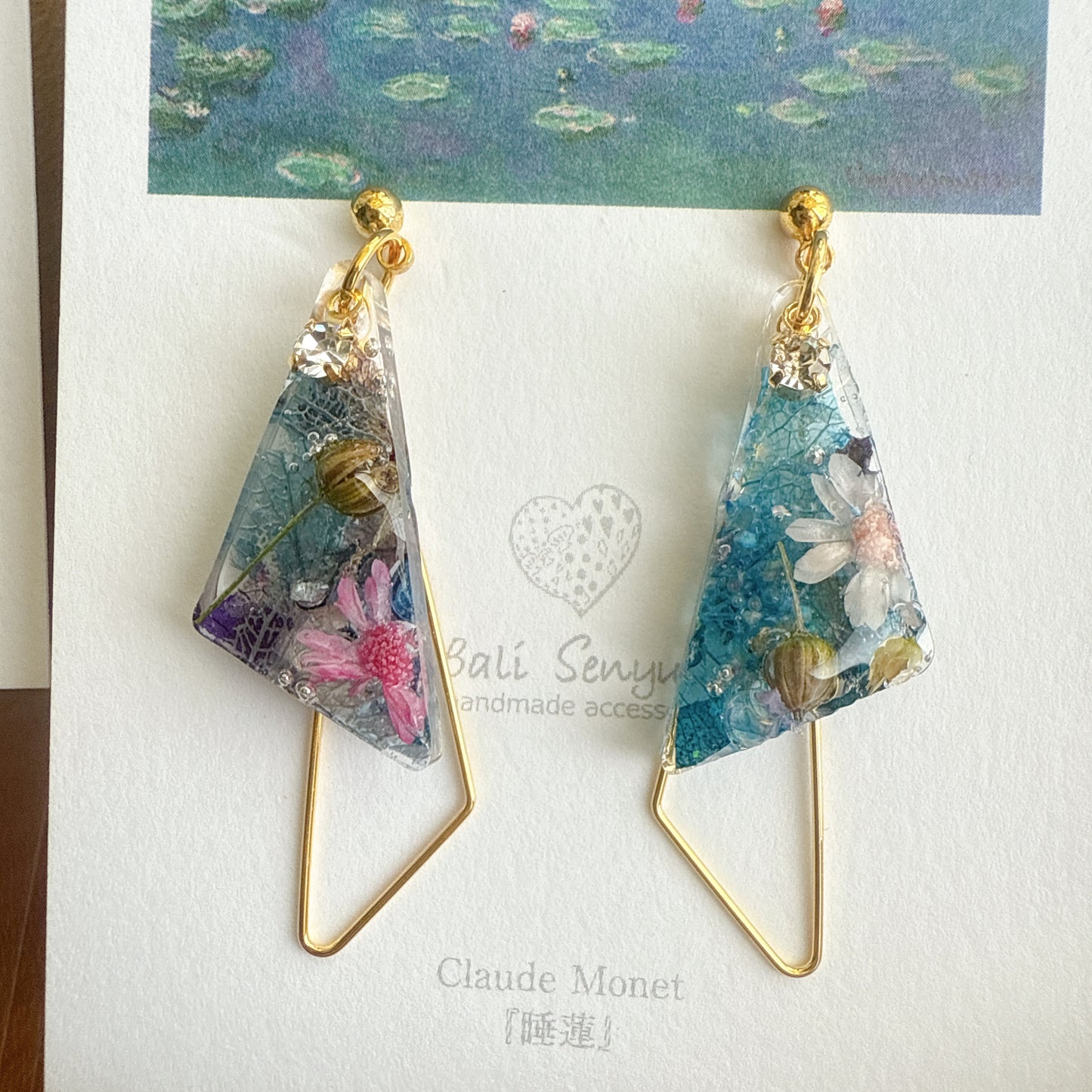 Claude Monet Water Lilies Inspired Triangular Floral Earrings - No.38