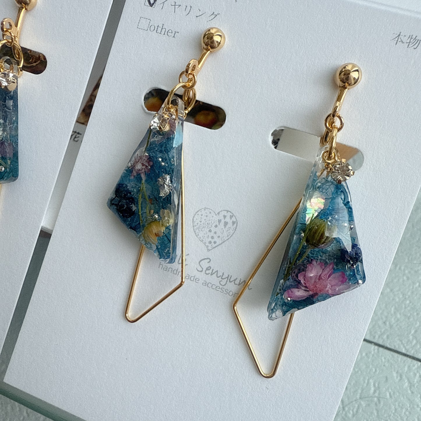 Claude Monet Water Lilies Inspired Triangular Floral Earrings - No.27