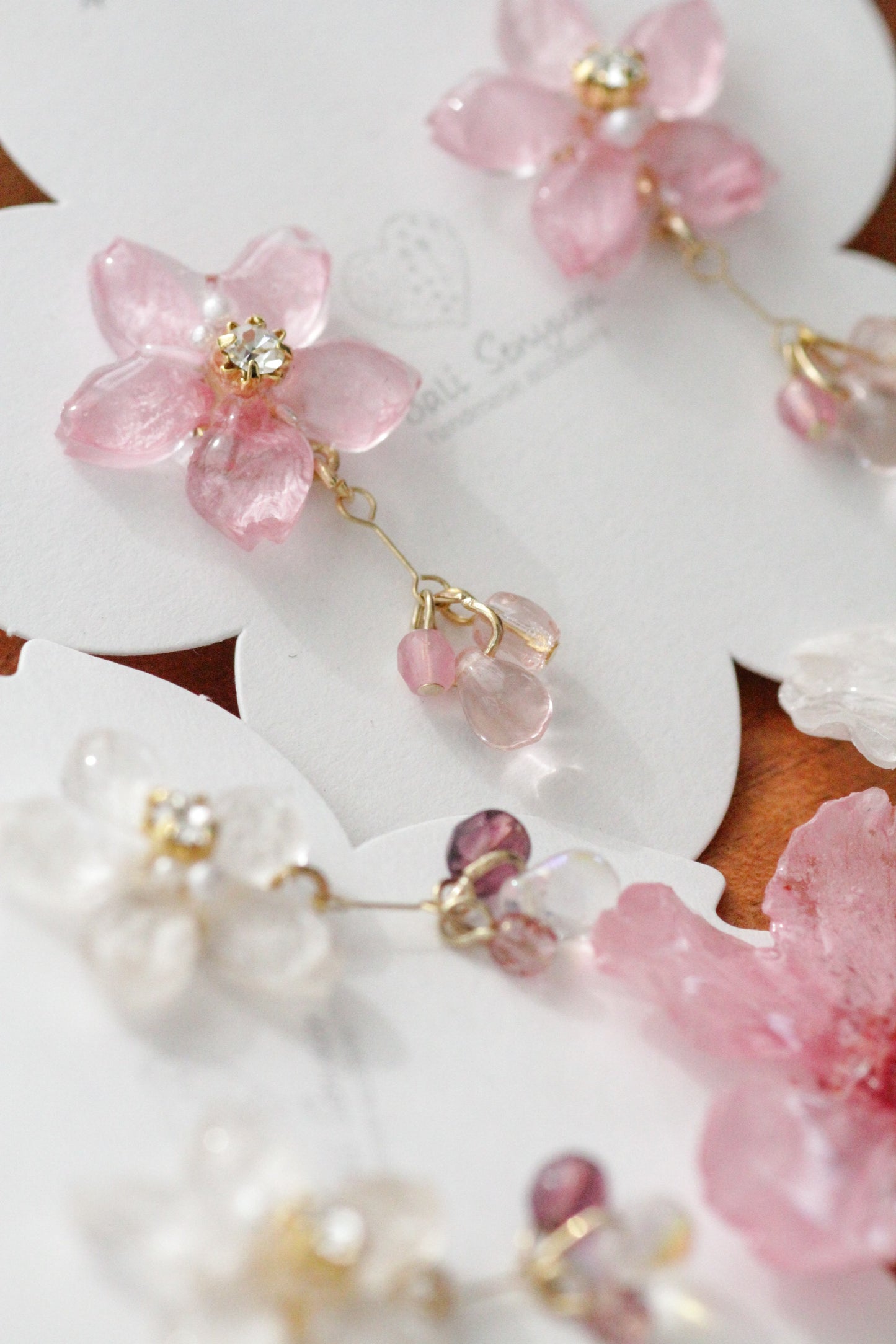 Someiyoshino Sakura Earrings with Petal and Bead Bouquet No.2 #S012