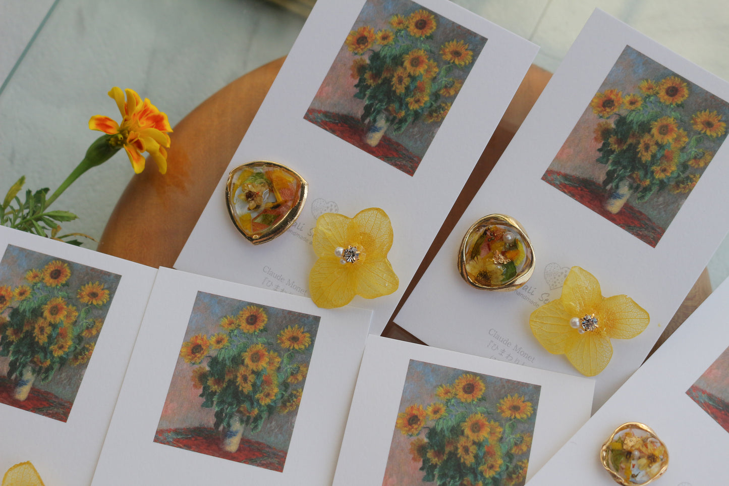 Monet Inspired Flower Earrings No.9 ピアスTitanium Pierce ひまわり