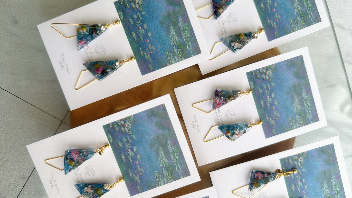 Claude Monet Water Lilies Inspired Triangular Floral Earrings - No.38