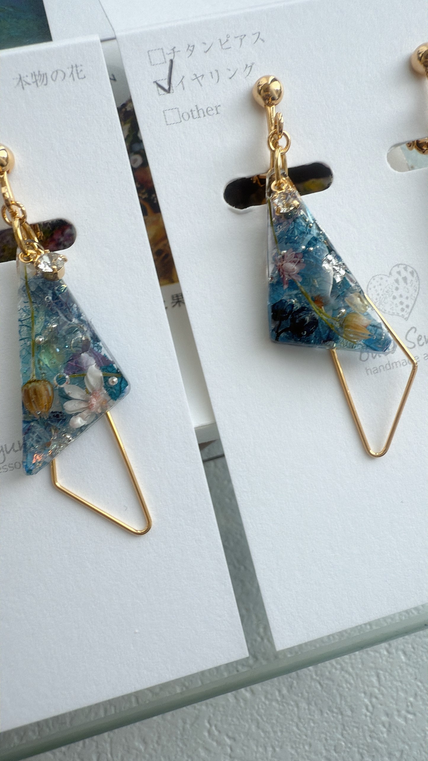 Claude Monet Water Lilies Inspired Triangular Floral Earrings - No.27