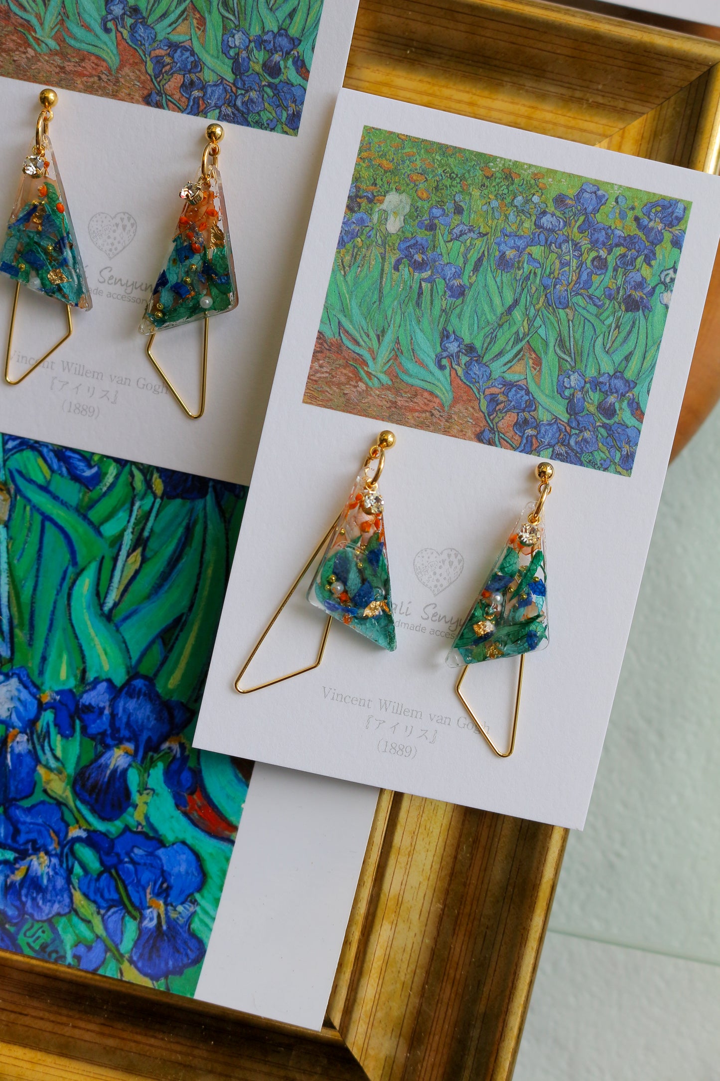 Gogh Inspired Triangular Floral Earrings-アイリス