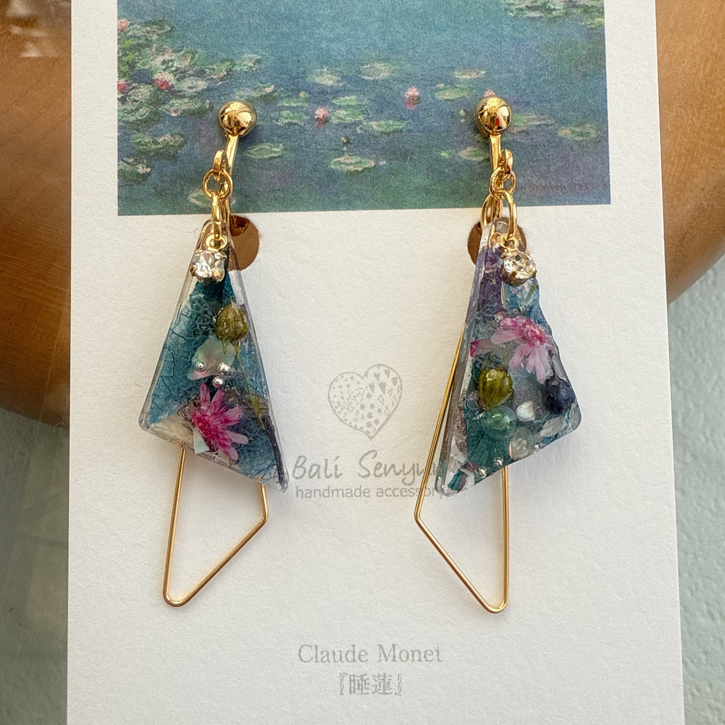 Claude Monet Water Lilies Inspired Triangular Floral Earrings - No.32
