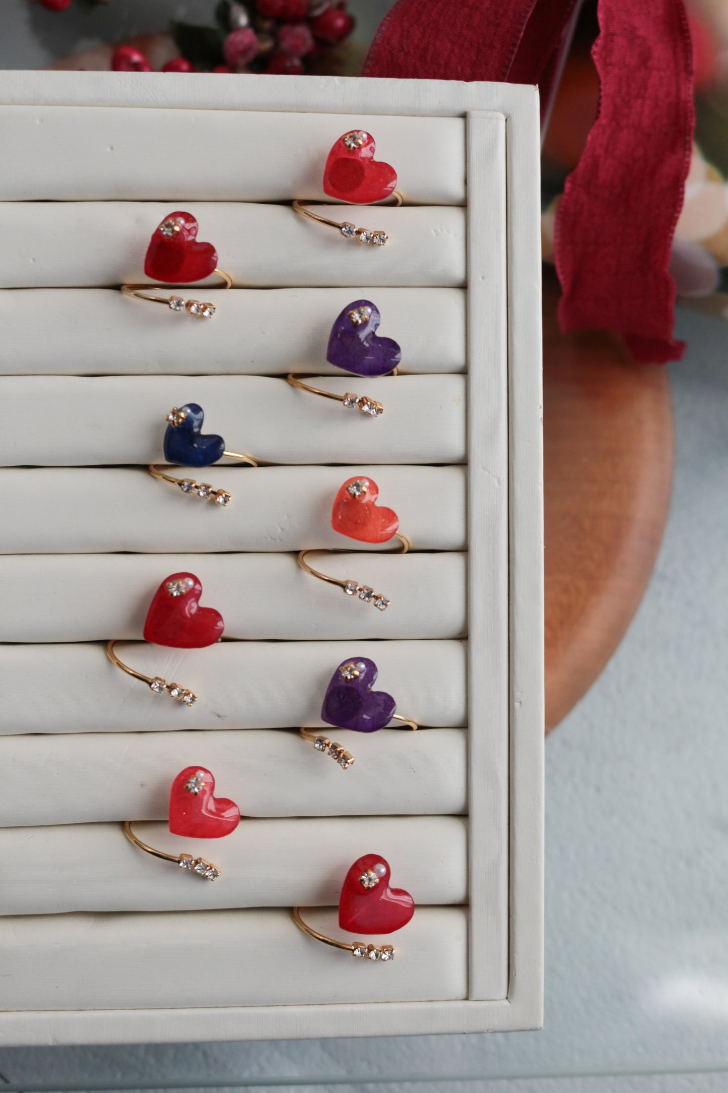 Heart Ring with Three Gems No.1