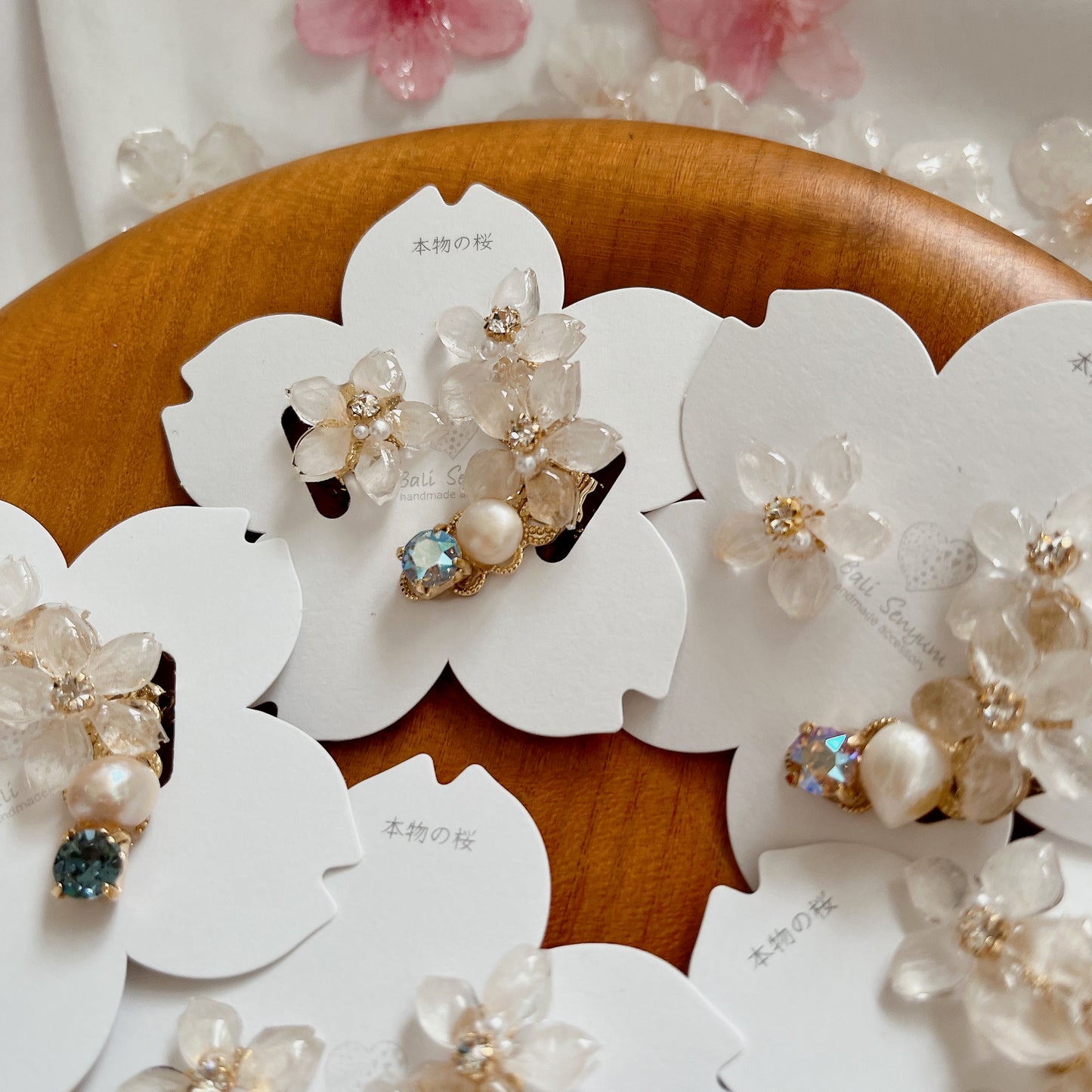 Someiyoshino Double Sakura Earring and Ear Cuff 〜 White #S026