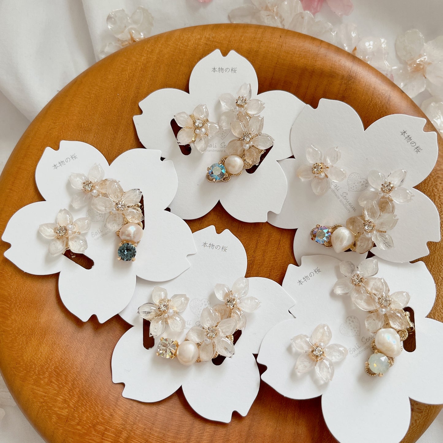Someiyoshino Double Sakura Earring and Ear Cuff 〜 White #S026